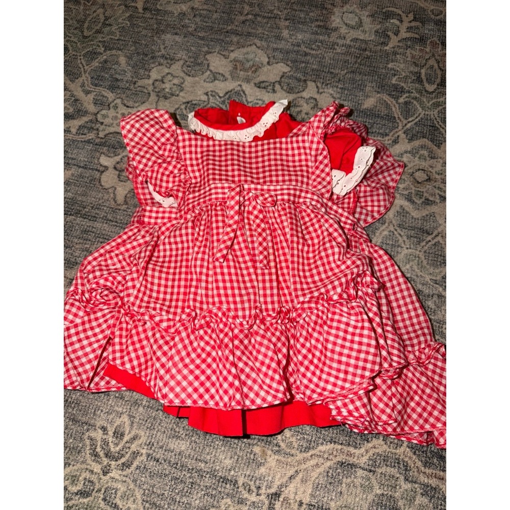 Vintage Red Gingham Nanette Baby Infant Dress Ruffles